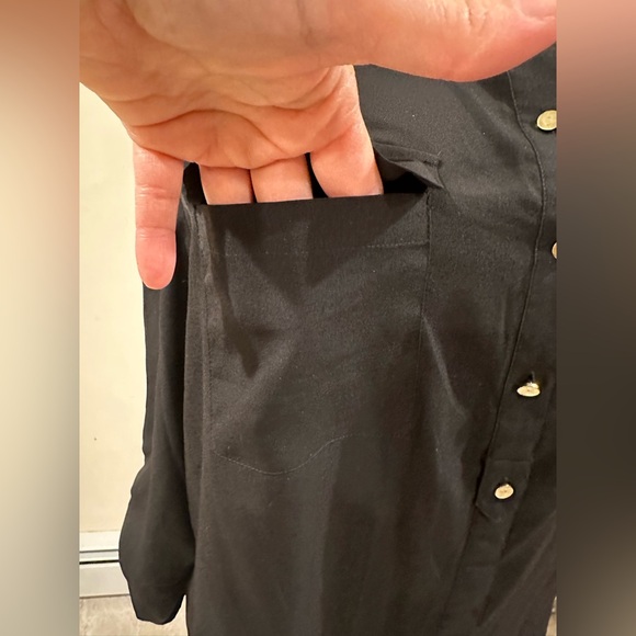 Anne Klein Black Sheer Gold Buttons Rolle Up Tabs & 2 Pockets InnFront. Sz 1X. - Picture 7 of 12